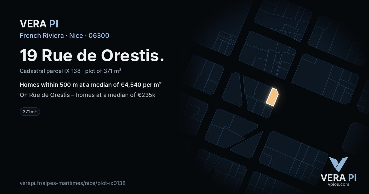 19 Rue de Orestis, Nice at night – the plot lit, the parcels around coloured by the prices near them