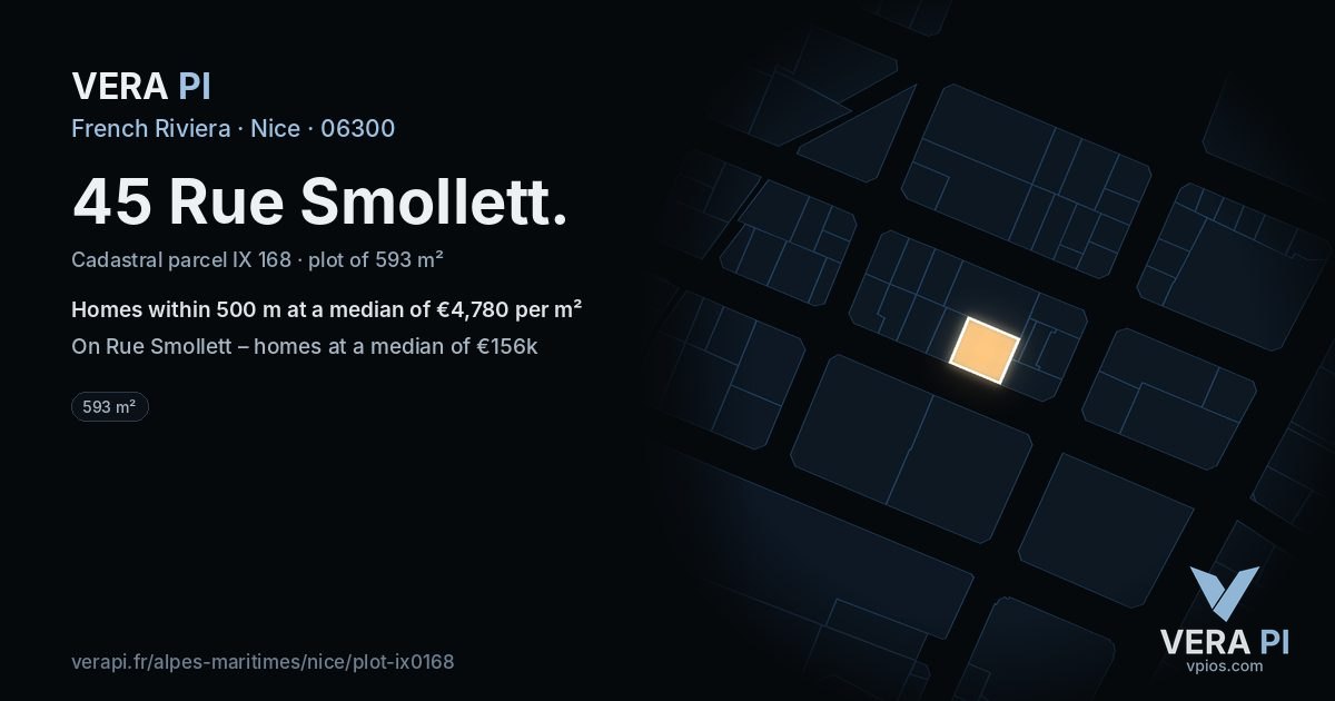 45 Rue Smollett, Nice at night – the plot lit, the parcels around coloured by the prices near them
