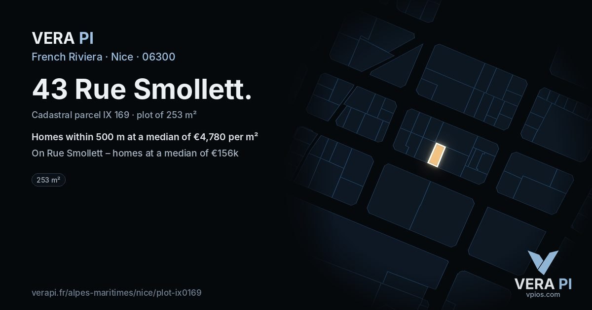 43 Rue Smollett, Nice at night – the plot lit, the parcels around coloured by the prices near them