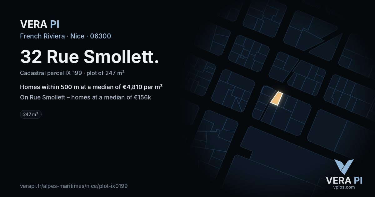 32 Rue Smollett, Nice at night – the plot lit, the parcels around coloured by the prices near them