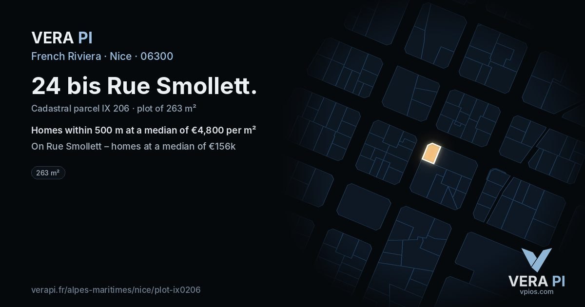 24 bis Rue Smollett, Nice at night – the plot lit, the parcels around coloured by the prices near them