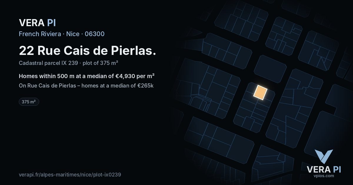 22 Rue Cais de Pierlas, Nice at night – the plot lit, the parcels around coloured by the prices near them