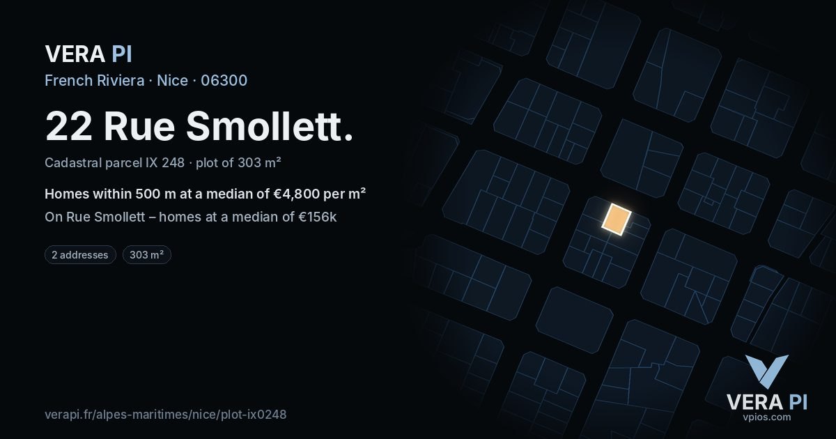 22 Rue Smollett, Nice at night – the plot lit, the parcels around coloured by the prices near them