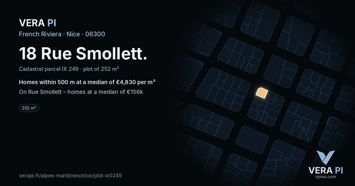 18 Rue Smollett, Nice at night – the plot lit, the parcels around coloured by the prices near them