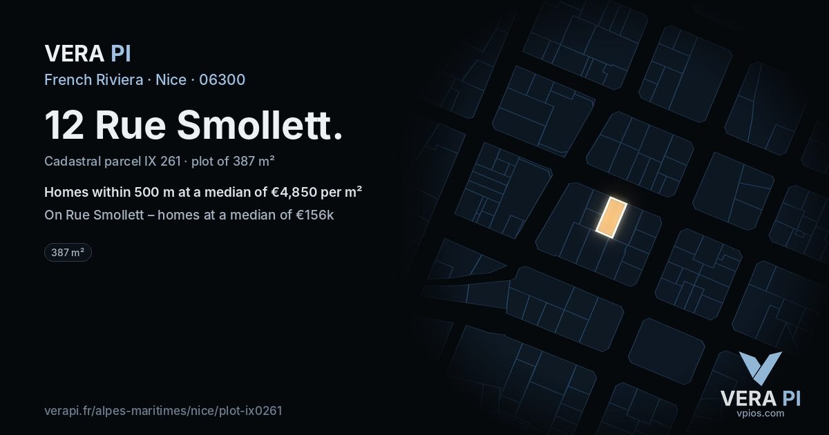 12 Rue Smollett, Nice at night – the plot lit, the parcels around coloured by the prices near them