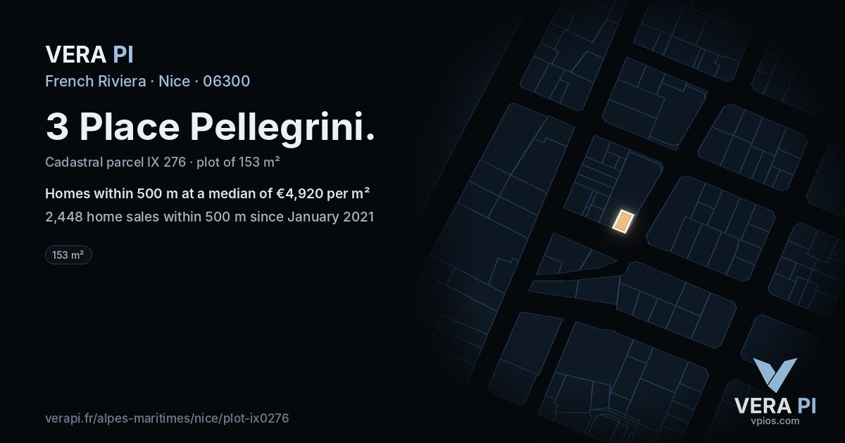 3 Place Pellegrini, Nice at night – the plot lit, the parcels around coloured by the prices near them