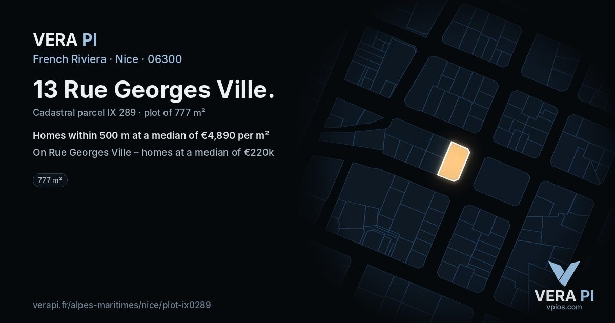 13 Rue Georges Ville, Nice at night – the plot lit, the parcels around coloured by the prices near them