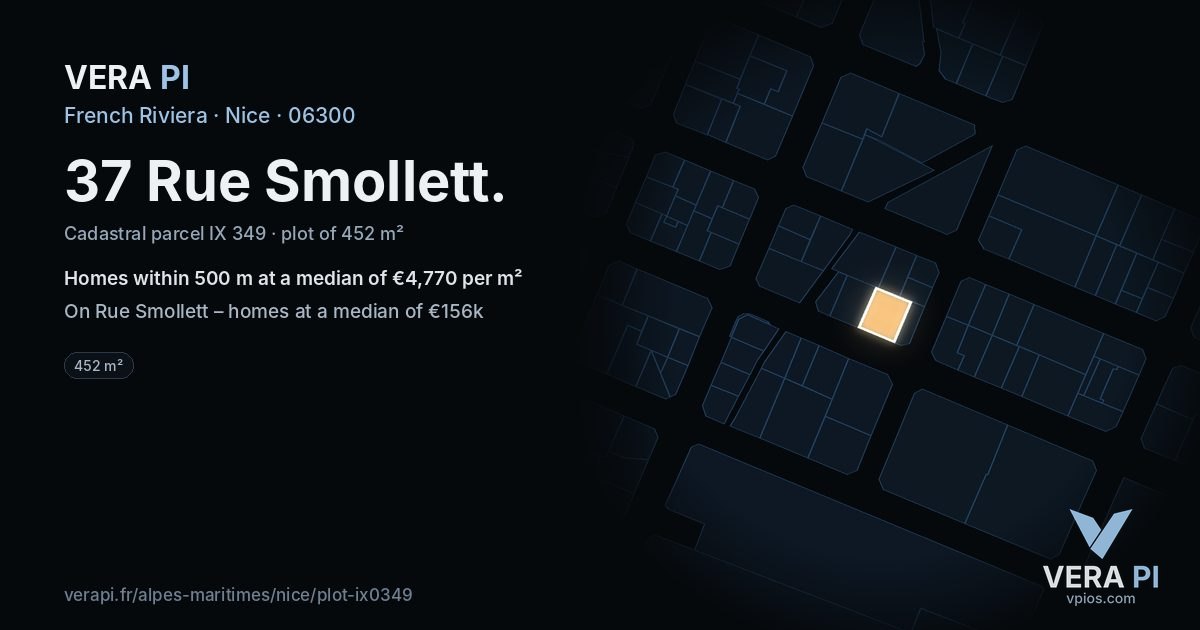 37 Rue Smollett, Nice at night – the plot lit, the parcels around coloured by the prices near them