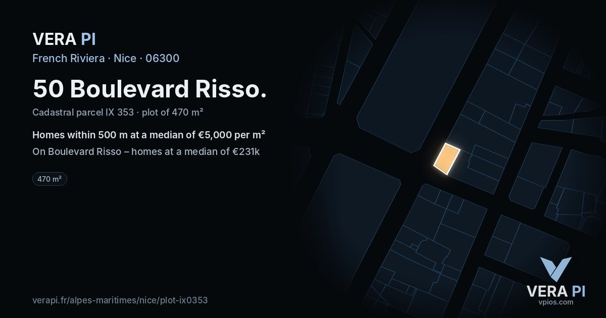 50 Boulevard Risso, Nice at night – the plot lit, the parcels around coloured by the prices near them