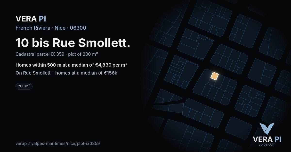 10 bis Rue Smollett, Nice at night – the plot lit, the parcels around coloured by the prices near them