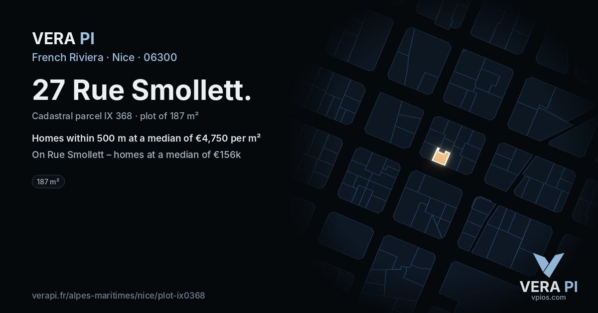 27 Rue Smollett, Nice at night – the plot lit, the parcels around coloured by the prices near them
