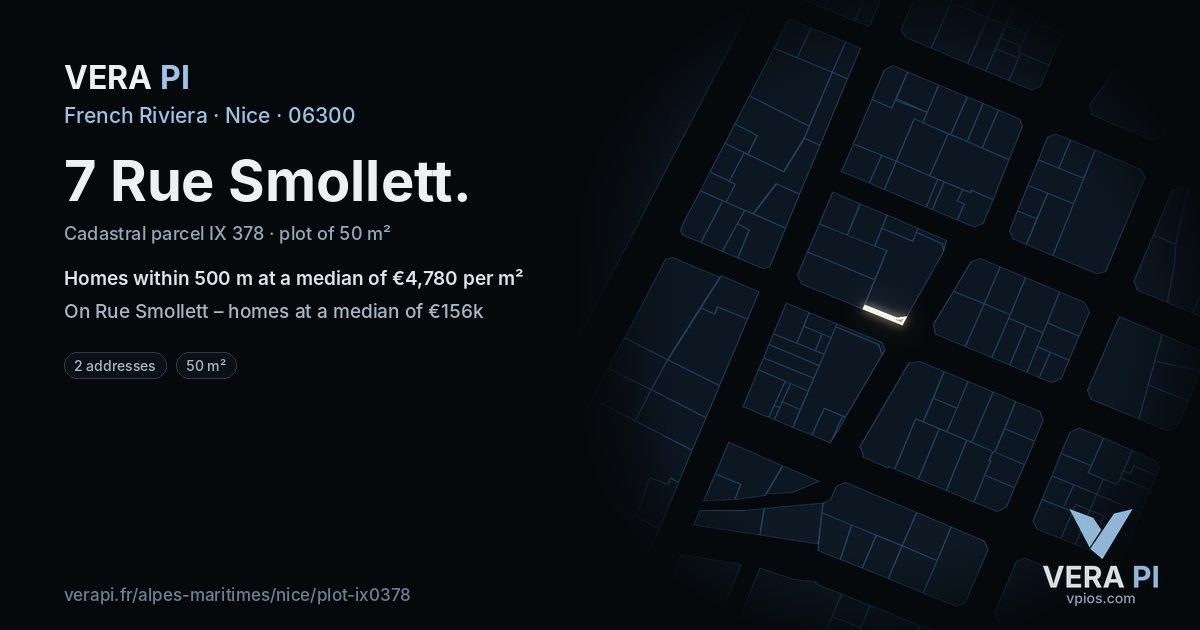 7 Rue Smollett, Nice at night – the plot lit, the parcels around coloured by the prices near them