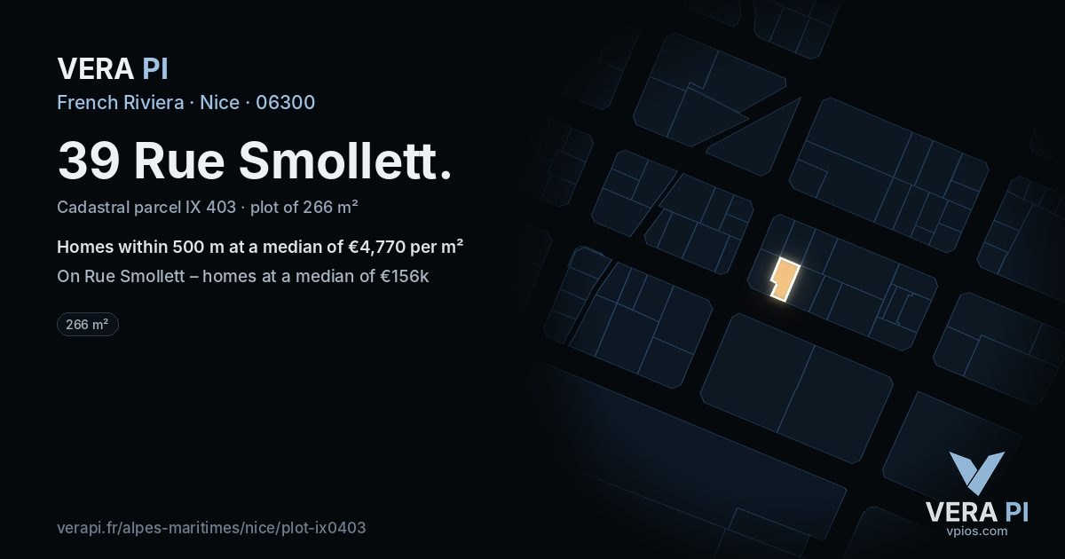39 Rue Smollett, Nice at night – the plot lit, the parcels around coloured by the prices near them