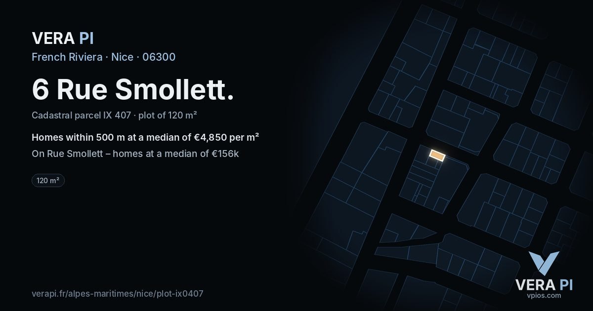 6 Rue Smollett, Nice at night – the plot lit, the parcels around coloured by the prices near them