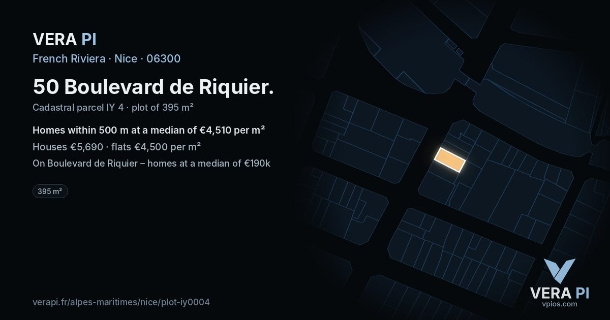 50 Boulevard de Riquier, Nice at night – the plot lit, the parcels around coloured by the prices near them