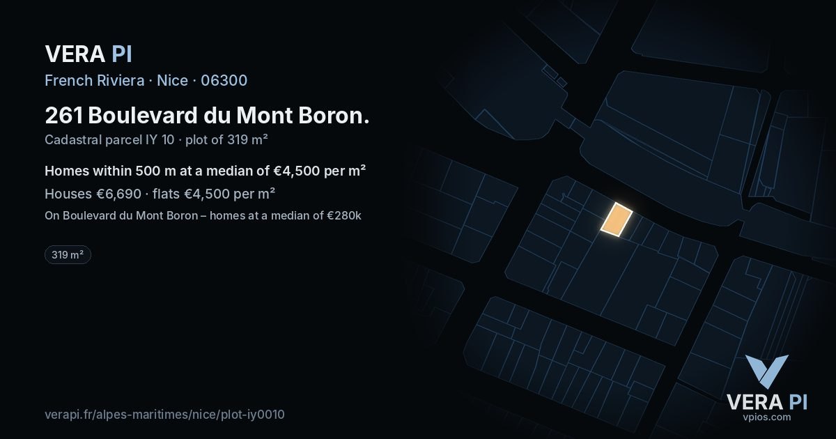 261 Boulevard du Mont Boron, Nice at night – the plot lit, the parcels around coloured by the prices near them