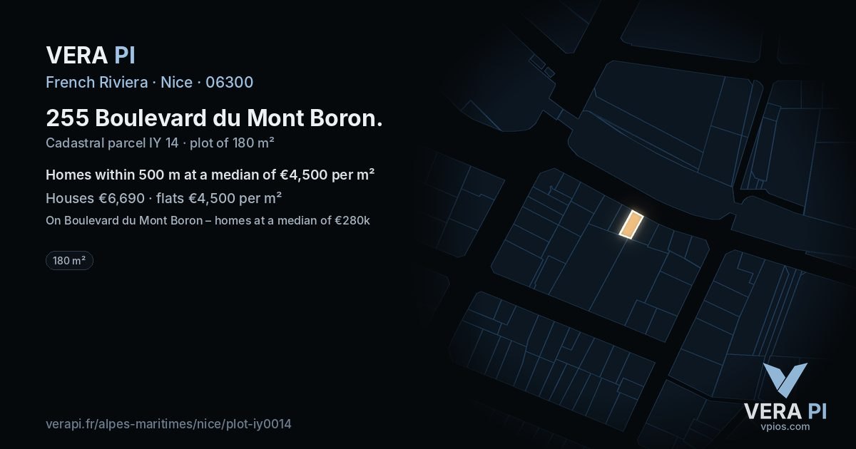 255 Boulevard du Mont Boron, Nice at night – the plot lit, the parcels around coloured by the prices near them