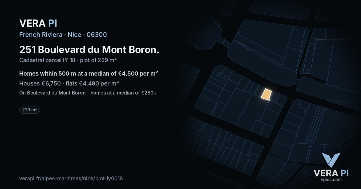 251 Boulevard du Mont Boron, Nice at night – the plot lit, the parcels around coloured by the prices near them