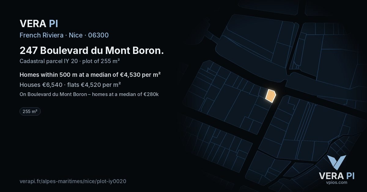 247 Boulevard du Mont Boron, Nice at night – the plot lit, the parcels around coloured by the prices near them