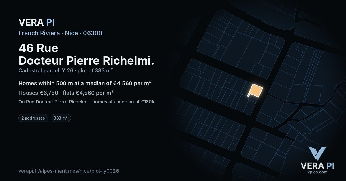 46 Rue Docteur Pierre Richelmi, Nice at night – the plot lit, the parcels around coloured by the prices near them