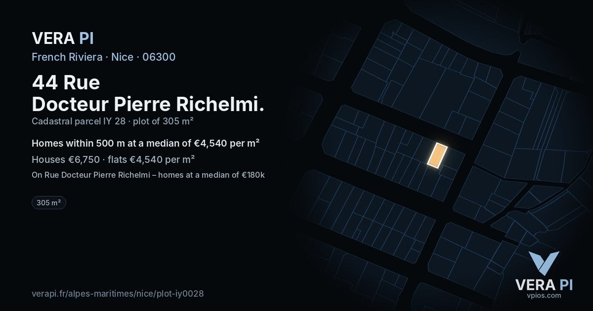 44 Rue Docteur Pierre Richelmi, Nice at night – the plot lit, the parcels around coloured by the prices near them