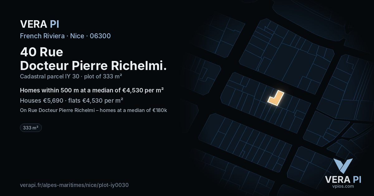 40 Rue Docteur Pierre Richelmi, Nice at night – the plot lit, the parcels around coloured by the prices near them