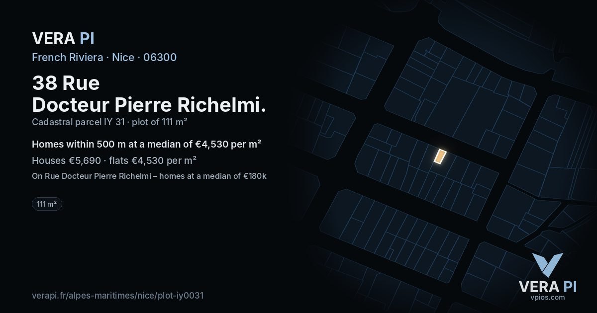 38 Rue Docteur Pierre Richelmi, Nice at night – the plot lit, the parcels around coloured by the prices near them