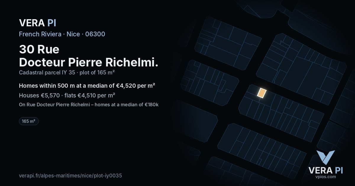 30 Rue Docteur Pierre Richelmi, Nice at night – the plot lit, the parcels around coloured by the prices near them