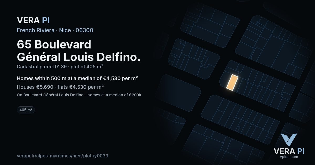 65 Boulevard Général Louis Delfino, Nice at night – the plot lit, the parcels around coloured by the prices near them