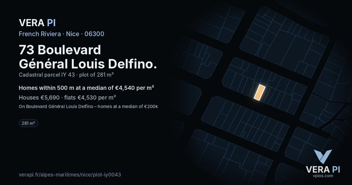 73 Boulevard Général Louis Delfino, Nice at night – the plot lit, the parcels around coloured by the prices near them