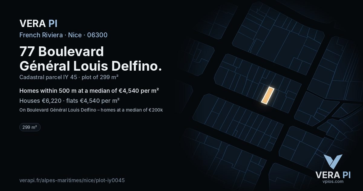 77 Boulevard Général Louis Delfino, Nice at night – the plot lit, the parcels around coloured by the prices near them