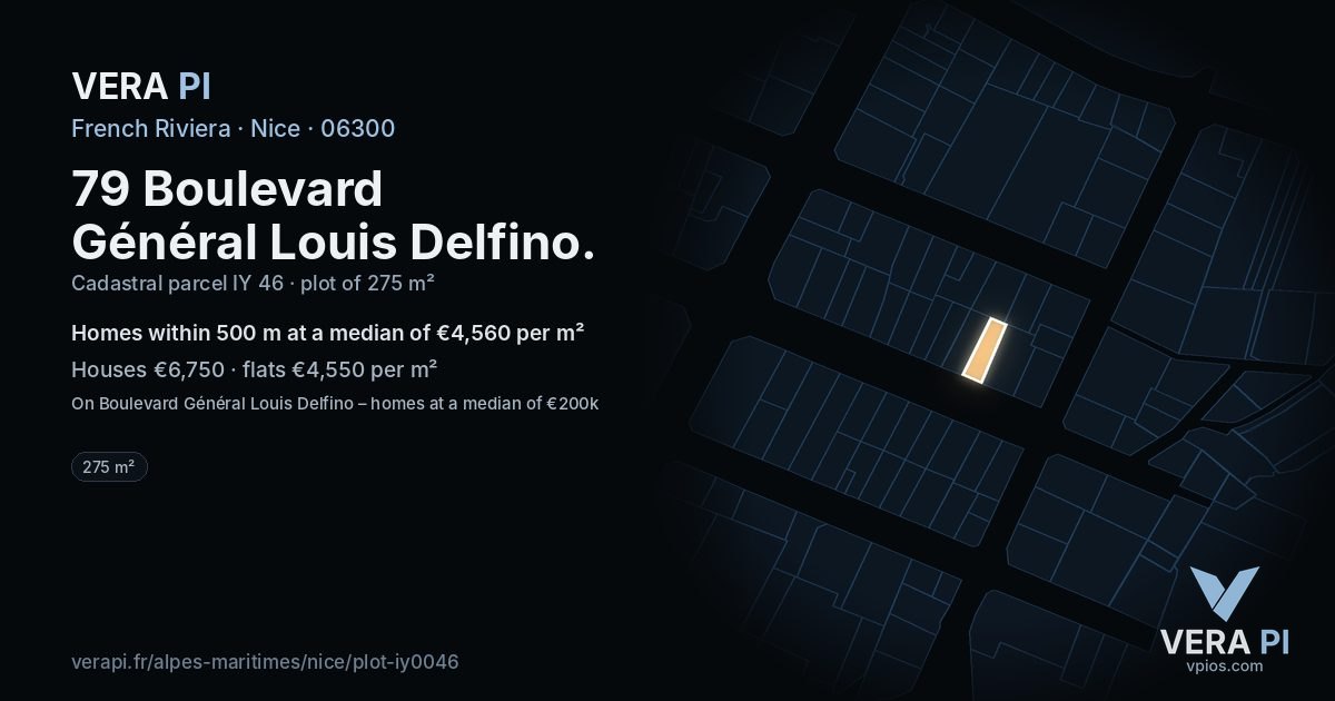79 Boulevard Général Louis Delfino, Nice at night – the plot lit, the parcels around coloured by the prices near them
