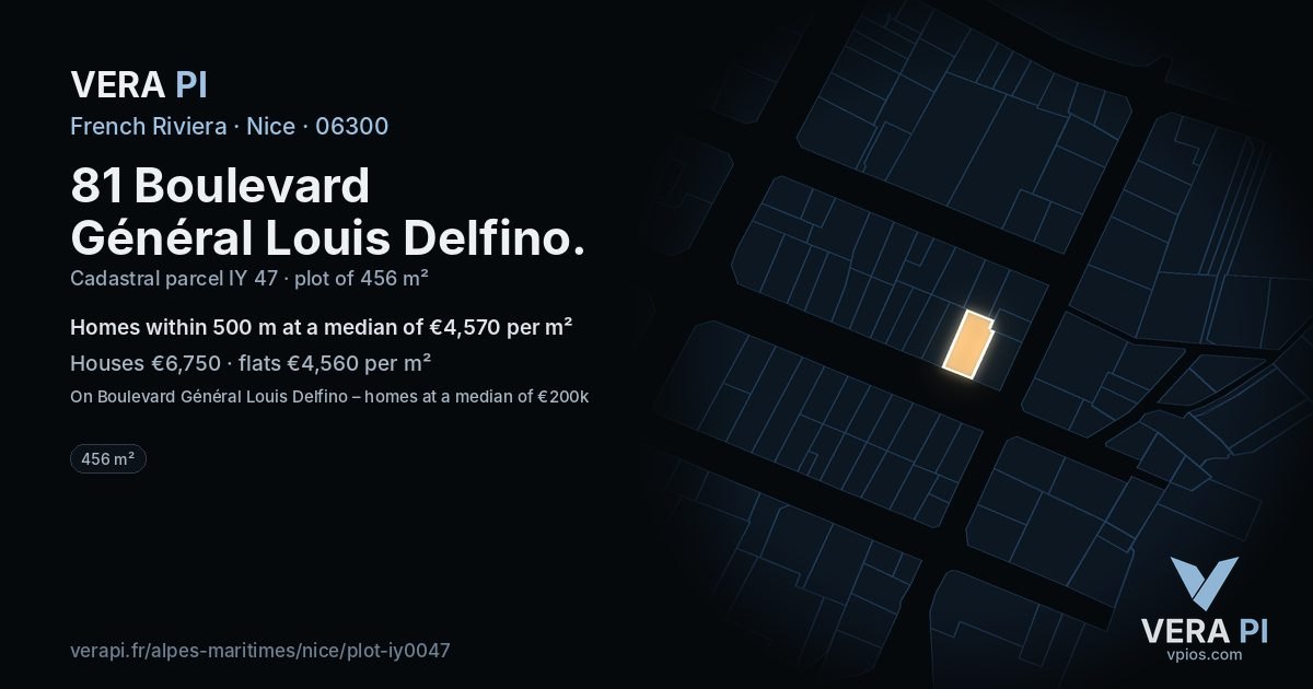 81 Boulevard Général Louis Delfino, Nice at night – the plot lit, the parcels around coloured by the prices near them