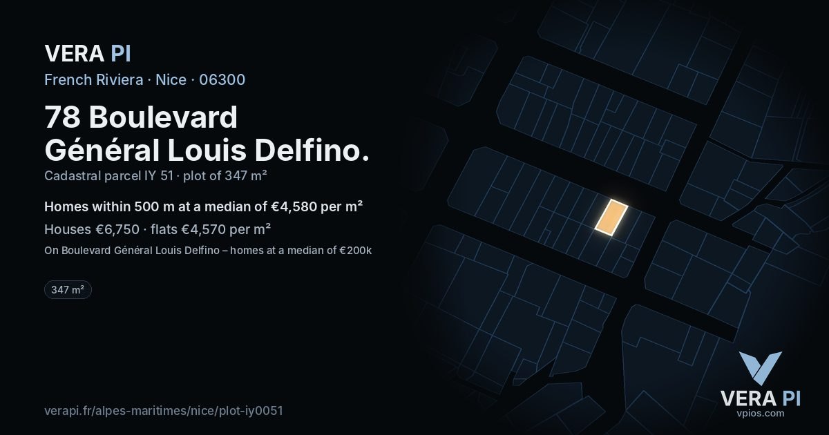78 Boulevard Général Louis Delfino, Nice at night – the plot lit, the parcels around coloured by the prices near them