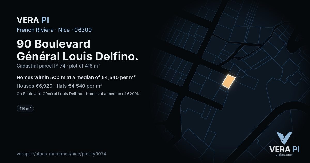 90 Boulevard Général Louis Delfino, Nice at night – the plot lit, the parcels around coloured by the prices near them