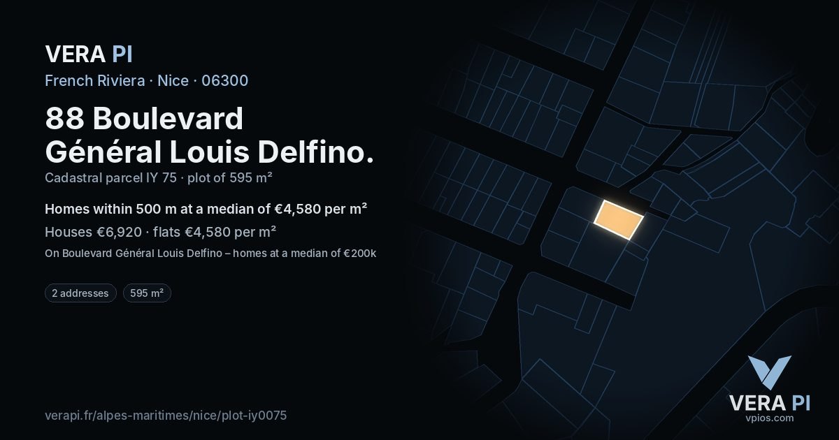 88 Boulevard Général Louis Delfino, Nice at night – the plot lit, the parcels around coloured by the prices near them
