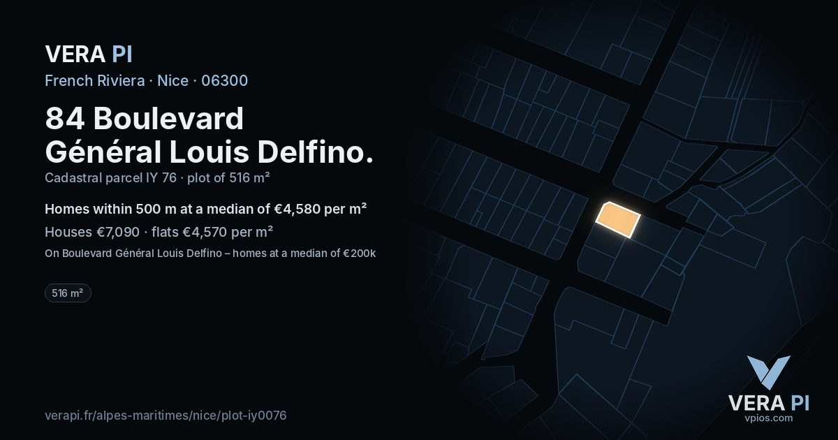84 Boulevard Général Louis Delfino, Nice at night – the plot lit, the parcels around coloured by the prices near them