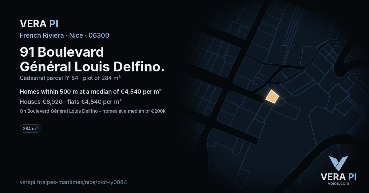 91 Boulevard Général Louis Delfino, Nice at night – the plot lit, the parcels around coloured by the prices near them