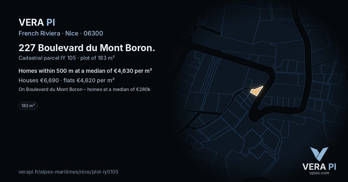 227 Boulevard du Mont Boron, Nice at night – the plot lit, the parcels around coloured by the prices near them