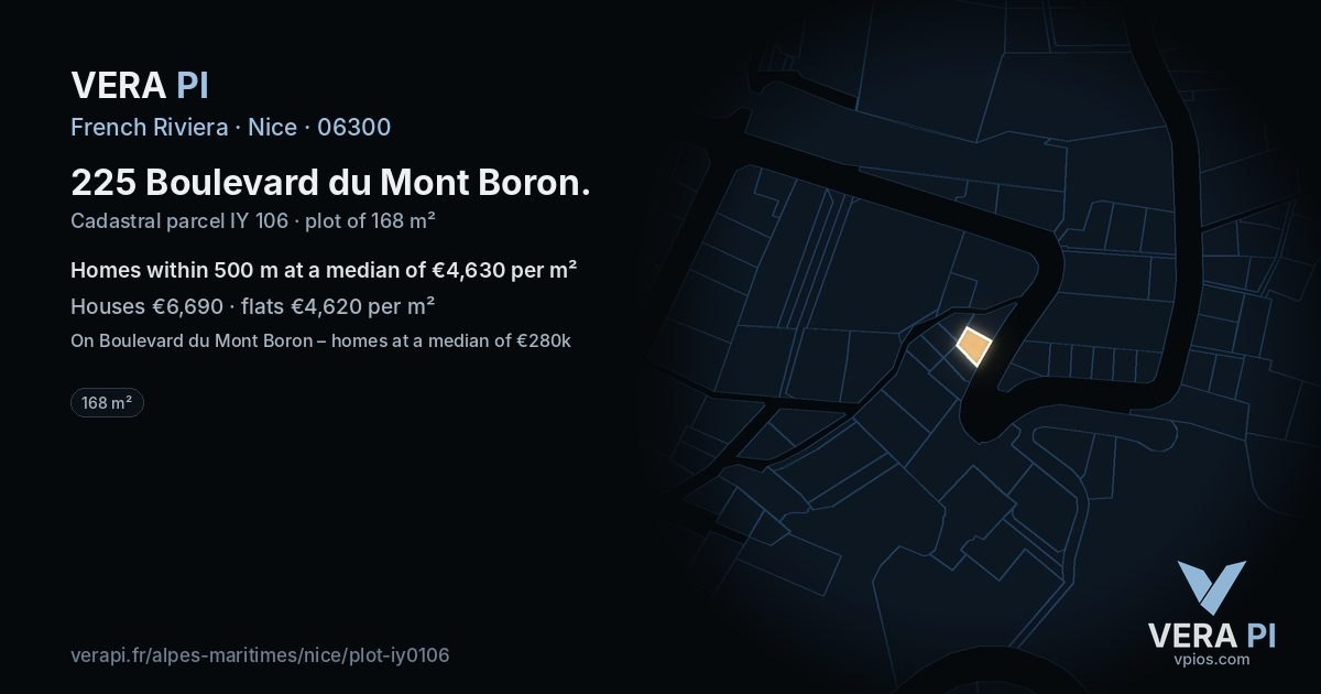 225 Boulevard du Mont Boron, Nice at night – the plot lit, the parcels around coloured by the prices near them