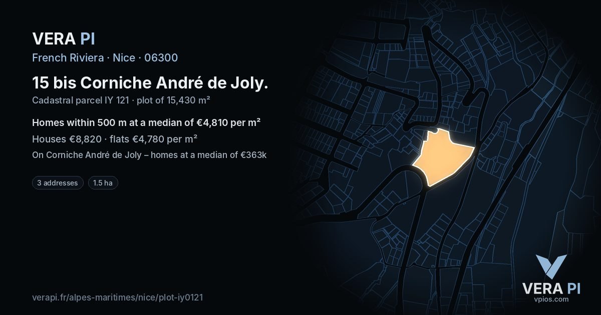 15 bis Corniche André de Joly, Nice at night – the plot lit, the parcels around coloured by the prices near them