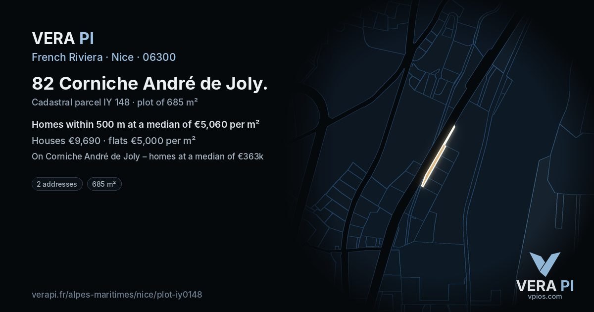 82 Corniche André de Joly, Nice at night – the plot lit, the parcels around coloured by the prices near them