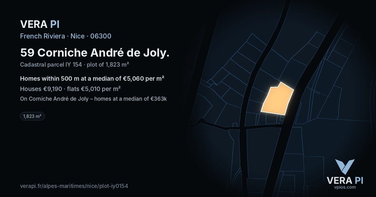 59 Corniche André de Joly, Nice at night – the plot lit, the parcels around coloured by the prices near them