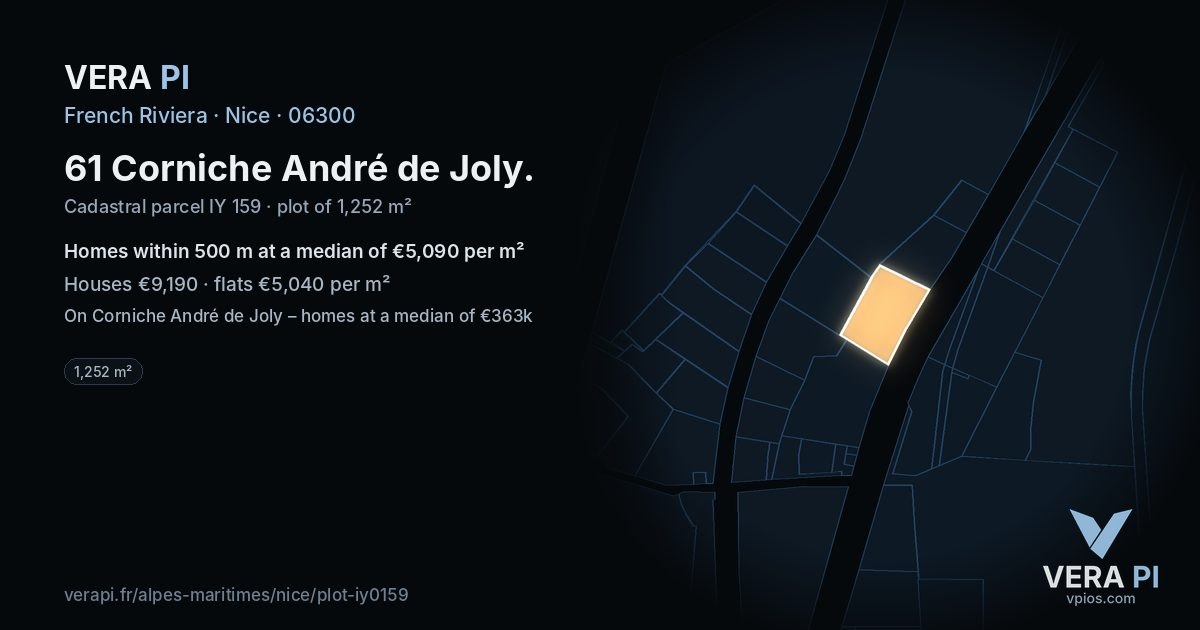 61 Corniche André de Joly, Nice at night – the plot lit, the parcels around coloured by the prices near them