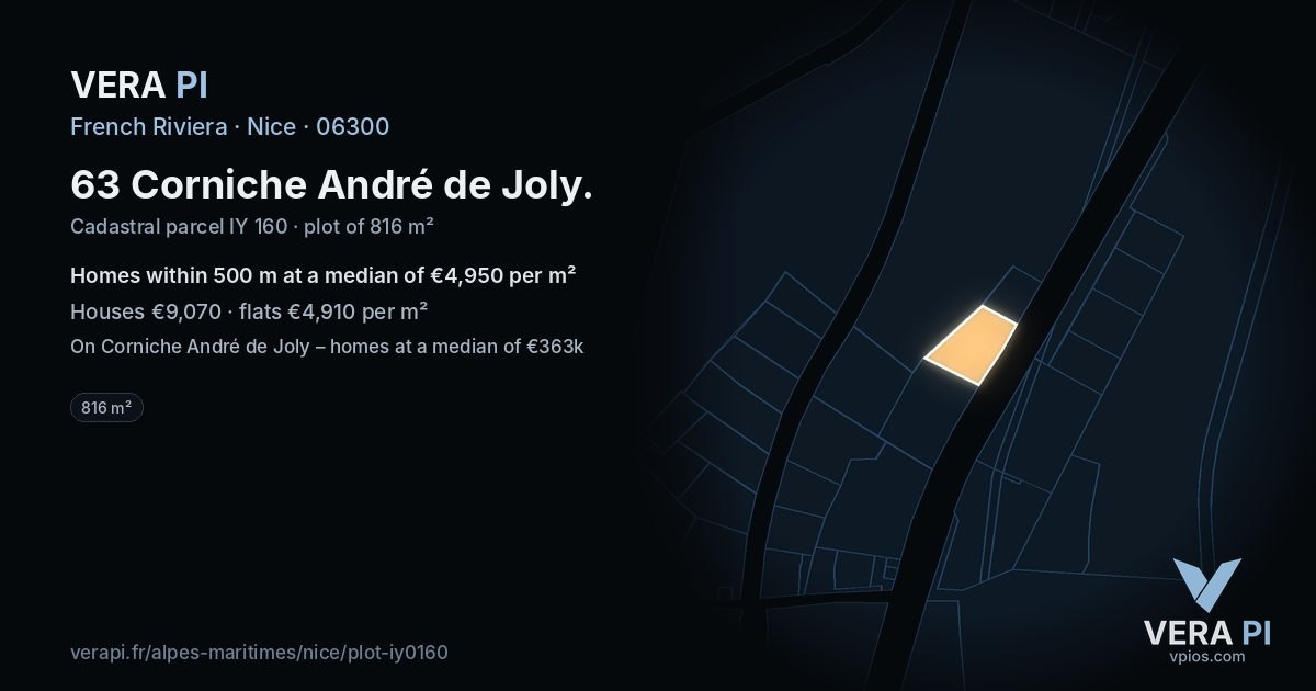 63 Corniche André de Joly, Nice at night – the plot lit, the parcels around coloured by the prices near them