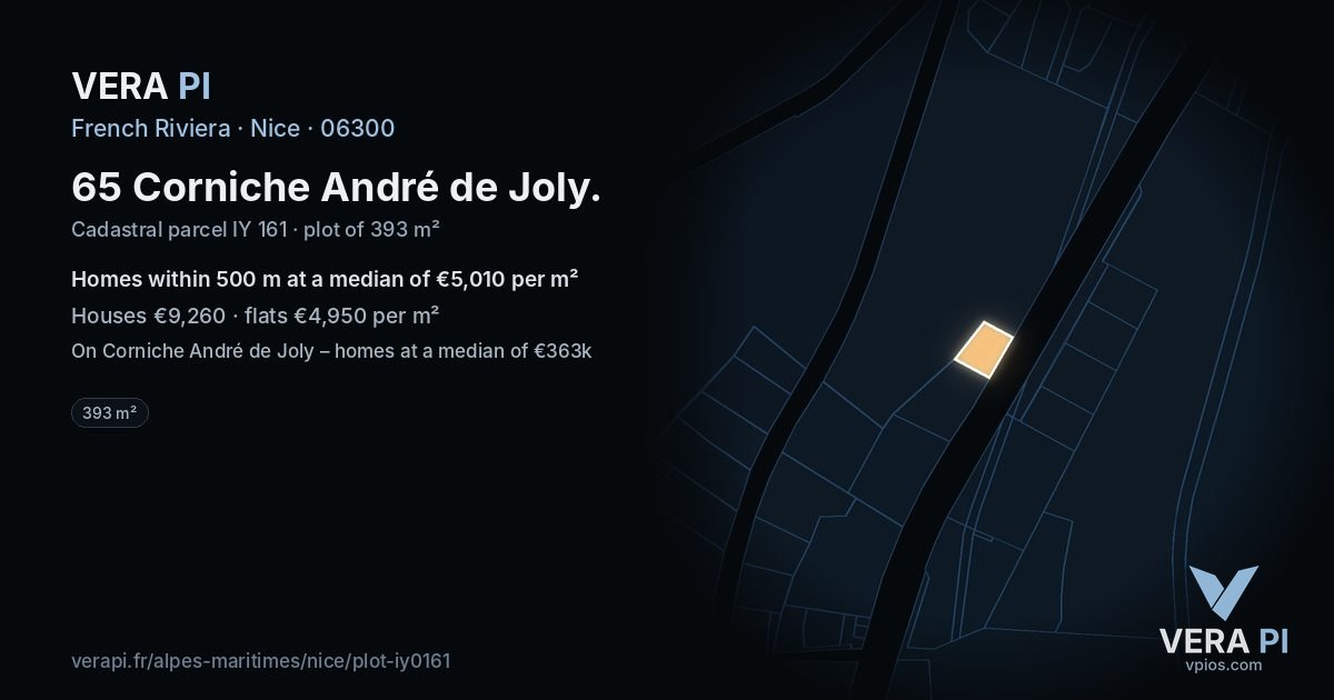 65 Corniche André de Joly, Nice at night – the plot lit, the parcels around coloured by the prices near them