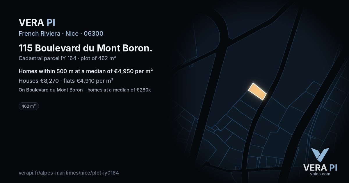 115 Boulevard du Mont Boron, Nice at night – the plot lit, the parcels around coloured by the prices near them