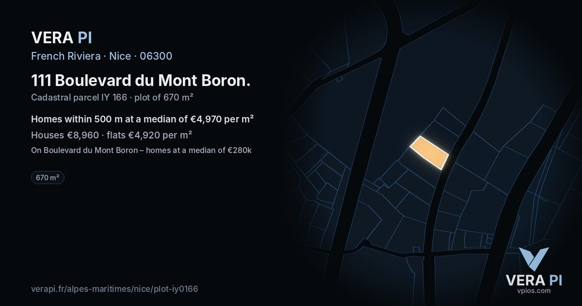 111 Boulevard du Mont Boron, Nice at night – the plot lit, the parcels around coloured by the prices near them