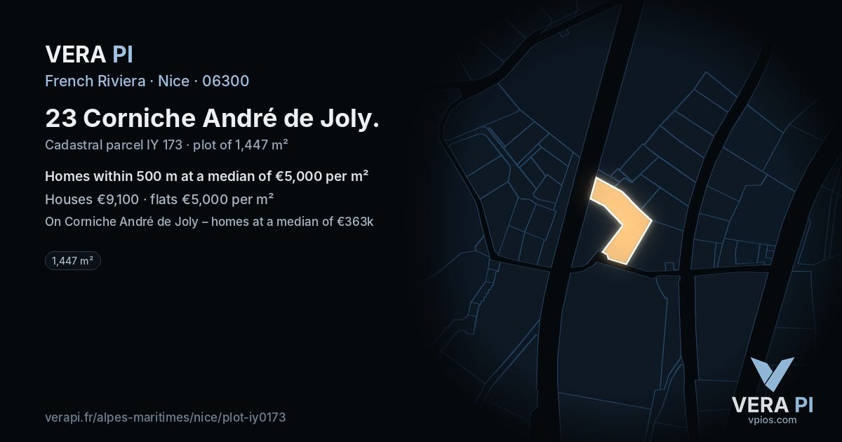 23 Corniche André de Joly, Nice at night – the plot lit, the parcels around coloured by the prices near them