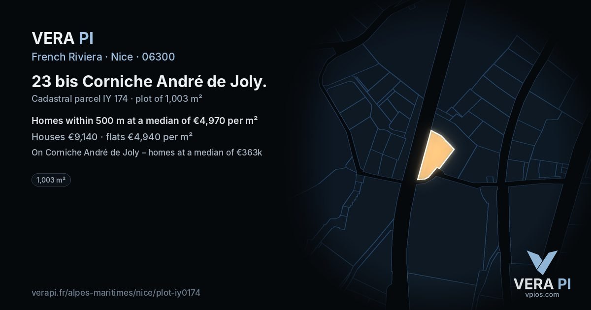23 bis Corniche André de Joly, Nice at night – the plot lit, the parcels around coloured by the prices near them